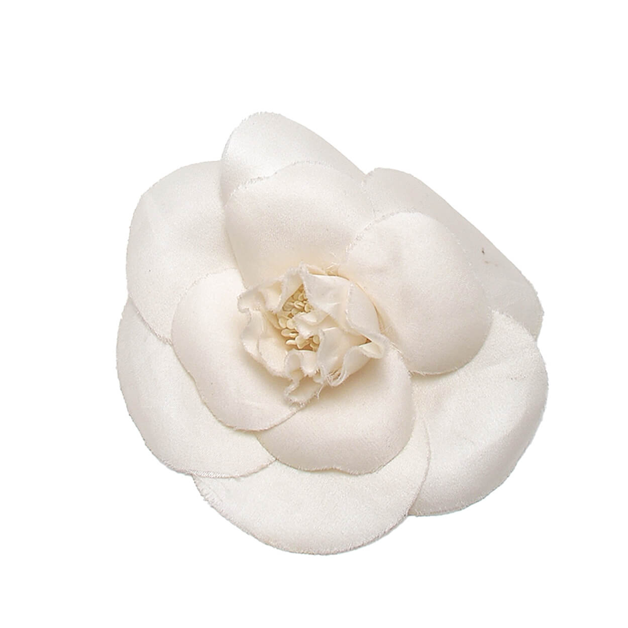 Chanel - White Fabric Camellia Flower Brooch Pin